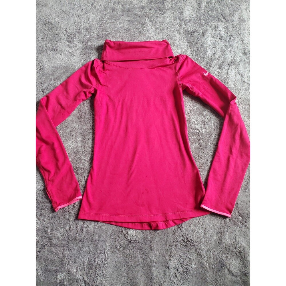 Nike Pro Dri-Fit Shirt Womens Medium Pink Stretch Thumbhole Turtleneck Pullover
